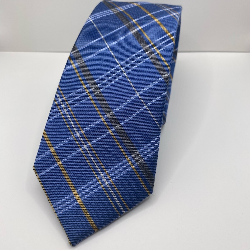Black Lapel Blue and Gold Plaid Tie